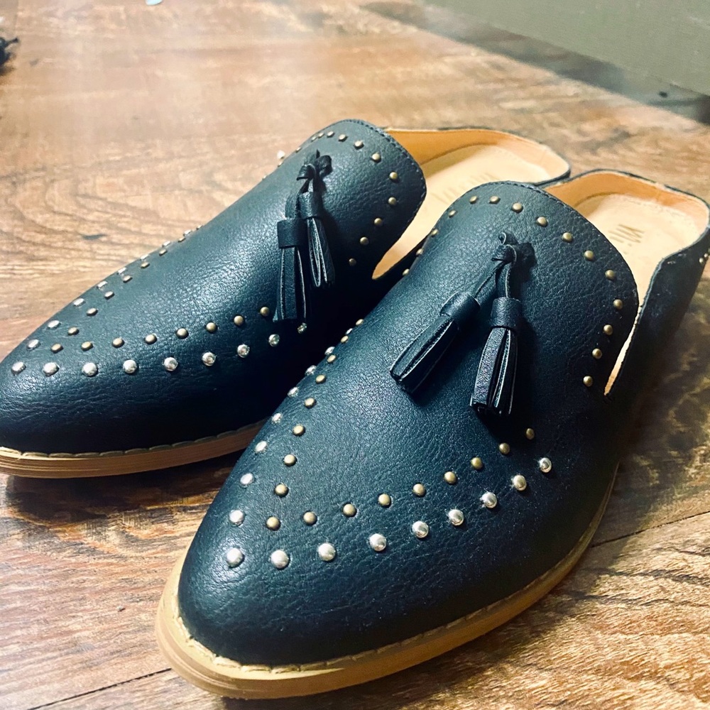 Black studded mules